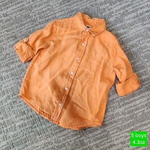 JANIE and JACK boy's linen roll tab long sleeve button down top orange size 5